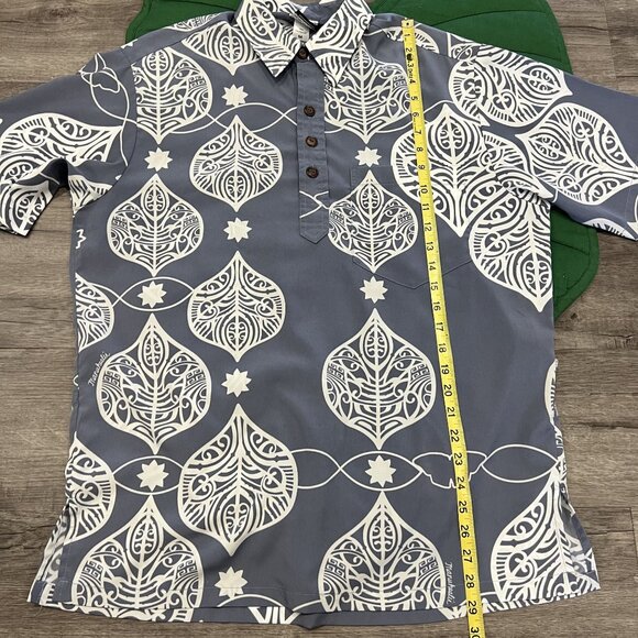 Manuhealii Hawaii Mens Medium Ornament Print Blue Gray Pullover Short Sleeve - Picture 6 of 6